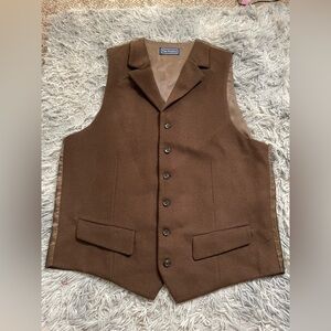 Paul Fredrick Men’s Wool Blend Dress Vest Brown Chestnut LT Button Front Lined
